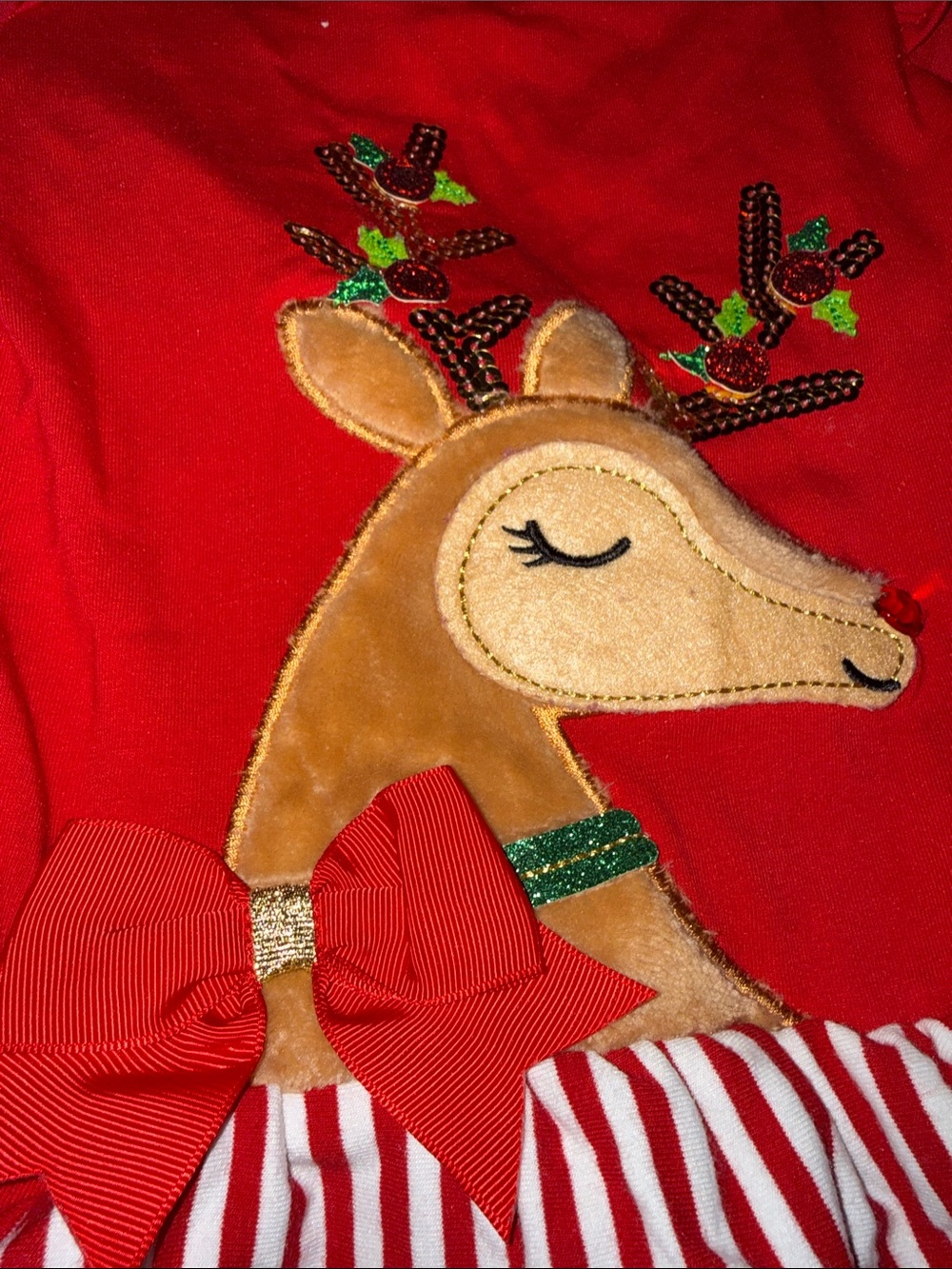 Rare Editions Red & White Reindeer Ruffle Pajama Set - Picture 3 of 5